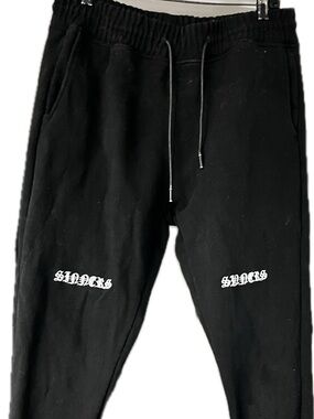 RtA Black Drawstring Sweatpants SINNERS EMBROIDERED medium w/Subtle Logo vintage